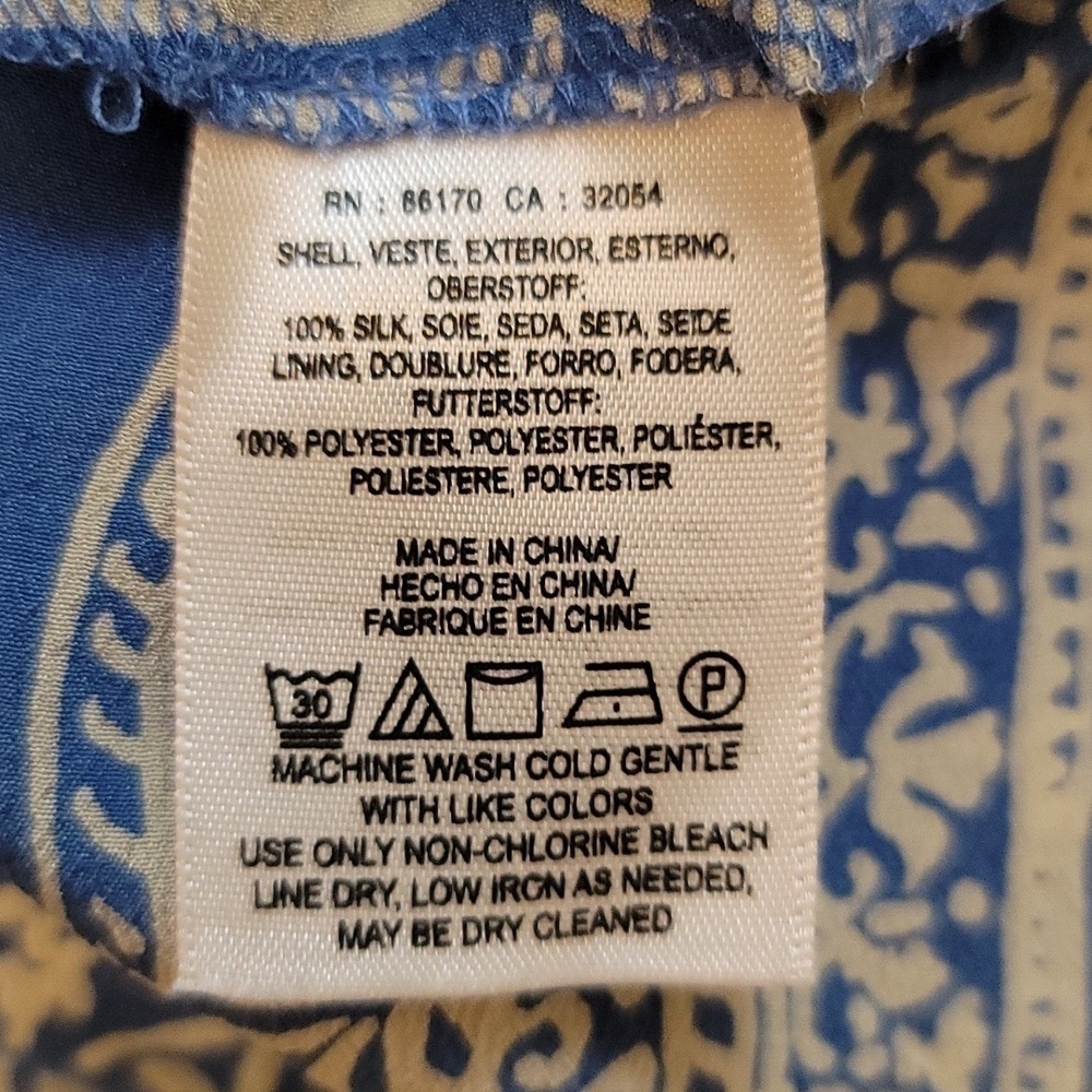 Anthropologie HD Paris Silk Blue & Cream Asymmetrical Handkerchief Top - Size 4 - Picture 9 of 9